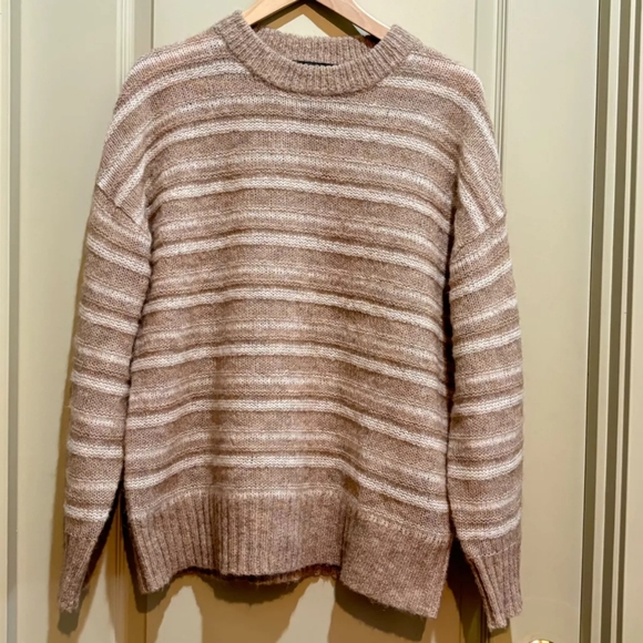 NWOT Jenni Kayne Cocoon Crewneck Sweater Sand Stipe Tan Oversized XXS-Small! - Picture 2 of 13
